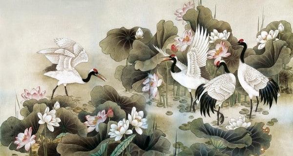 tranh dan tuong hoa sen chim hac (1)
